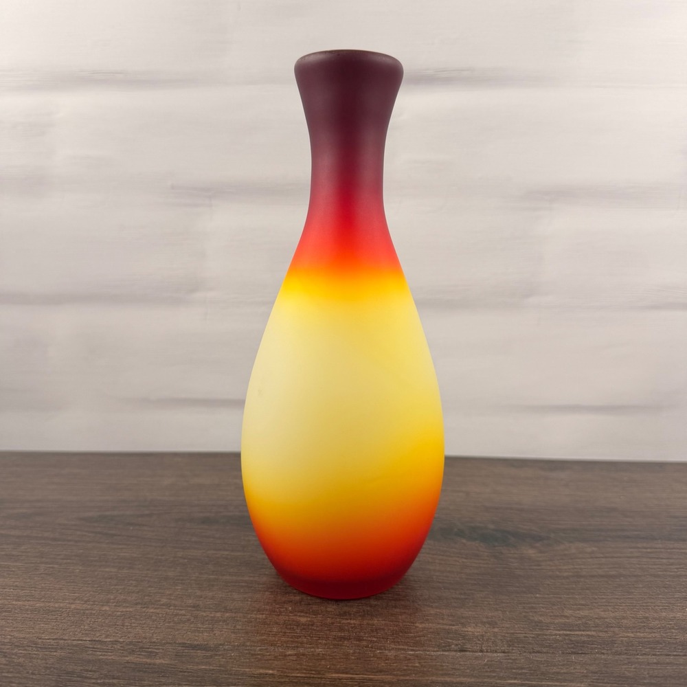 Peachblow by Imperial Art Glass Vase Satin Red Yellow Vintage 8.5"